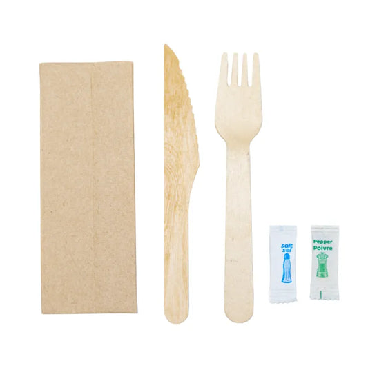 Wooden Meal Pack (Fork-Knife-Salt-Pepper-Kraft Napkin2ply) Box of 250