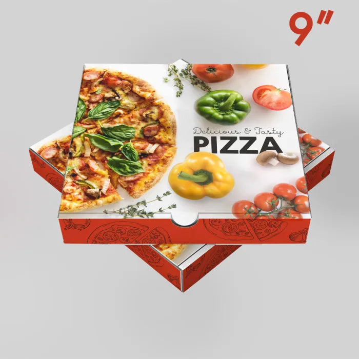 9" Delicious & Tasty Full Colour Pizza Boxes Case of 80