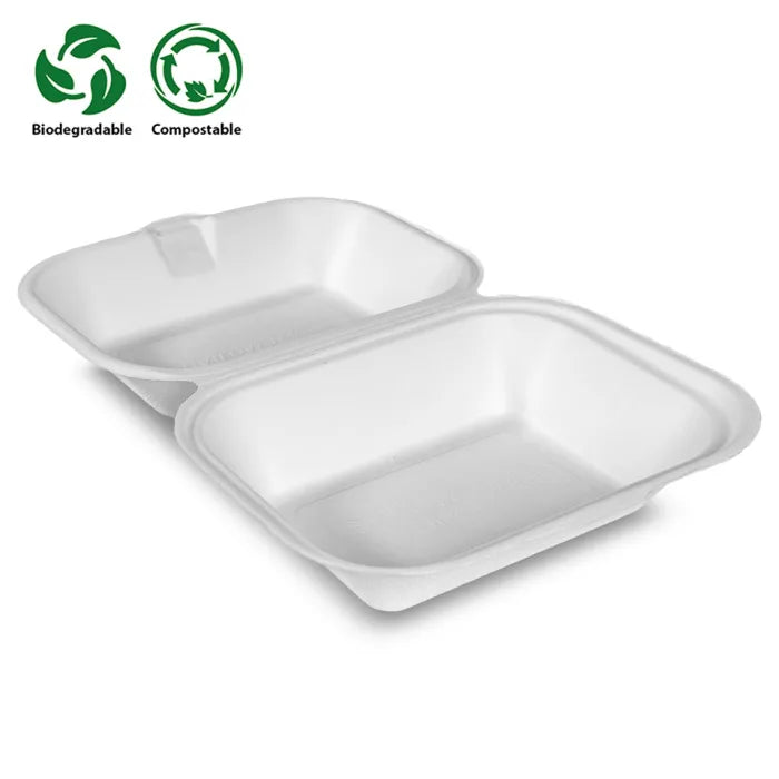 Enviroware 6" White Square Bagasse Burger Box (141x80x146mm) Case of 500