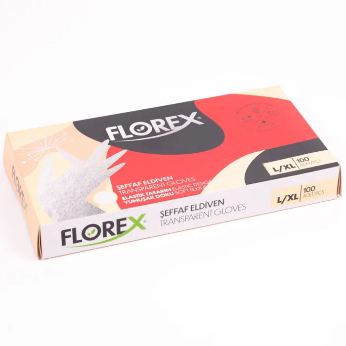 Florex Disposable Clear Gloves Large-Extra Large Box of 100