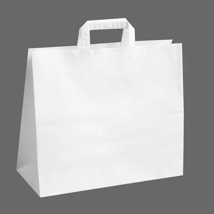 Jumbo White Paper Carrier Bags with Flat Handles (360x150x315mm) Case of 125