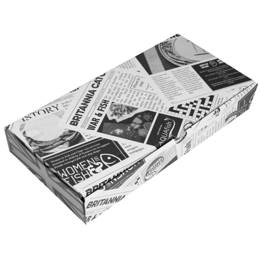 12" Newspaper Print Cardboard Fish & Chips Boxes (325x50x160mm) Case of 100