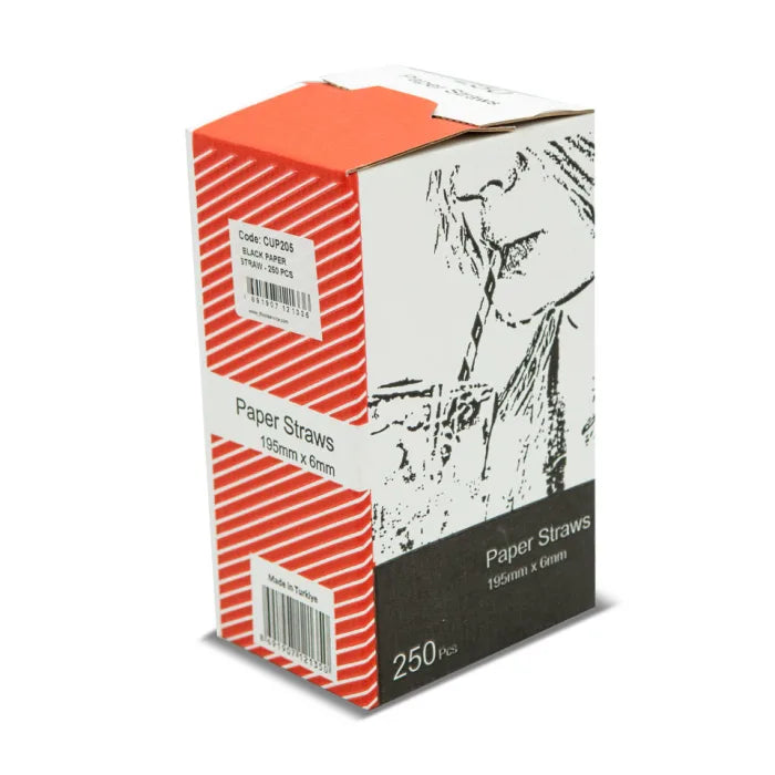 Black Compostable Paper Straws (197x6x6mm) Box of 250