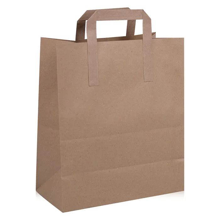 Premium Medium Brown Paper Carrier Bags with Flat Handles Case of 250