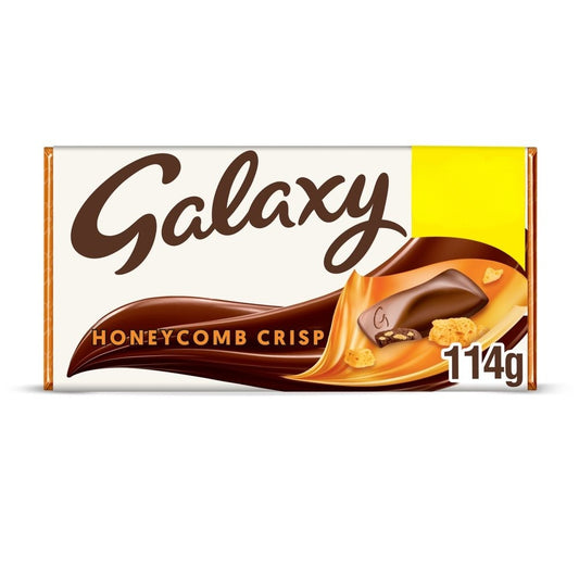 Galaxy Honeycomb Crisp Pieces & Milk Chocolate Block Bar 114g Box of 12