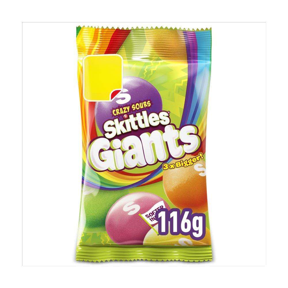 Skittles Giants Vegan Chewy Sour Sweets Fruit Flavoured Treat Bag 116g