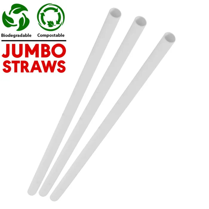 Jumbo White Compostable Paper Smoothie Straws (230x8x8mm) Box of 250