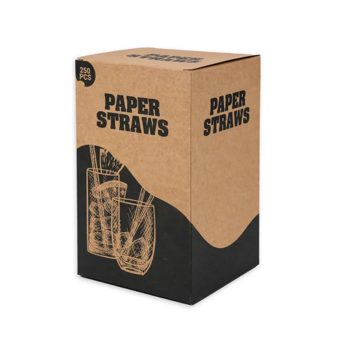 Brown Kraft Jumbo Black Compostable Paper Straws (230x8mm) Box of 250