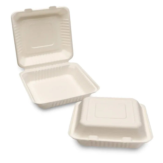 Natural Leaf White Bagasse Meal Box (230x230x50/9x9") Case of 200