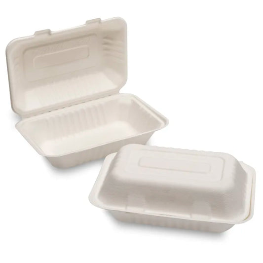 Natural Leaf Large White Bagasse Lunch Box (232x155x78mm/9x6") Case of 250