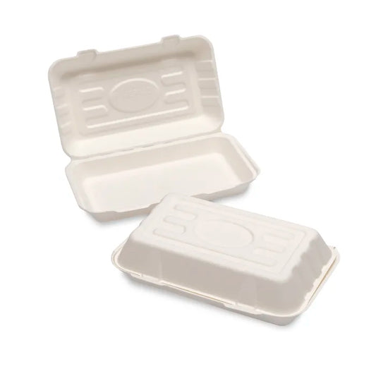 Natural Leaf Medium White Bagasse Food Box (250x155x60mm/10x6") Case of 250