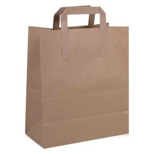 Large Brown Paper Carrier Bags with Flat Handles Case of 250