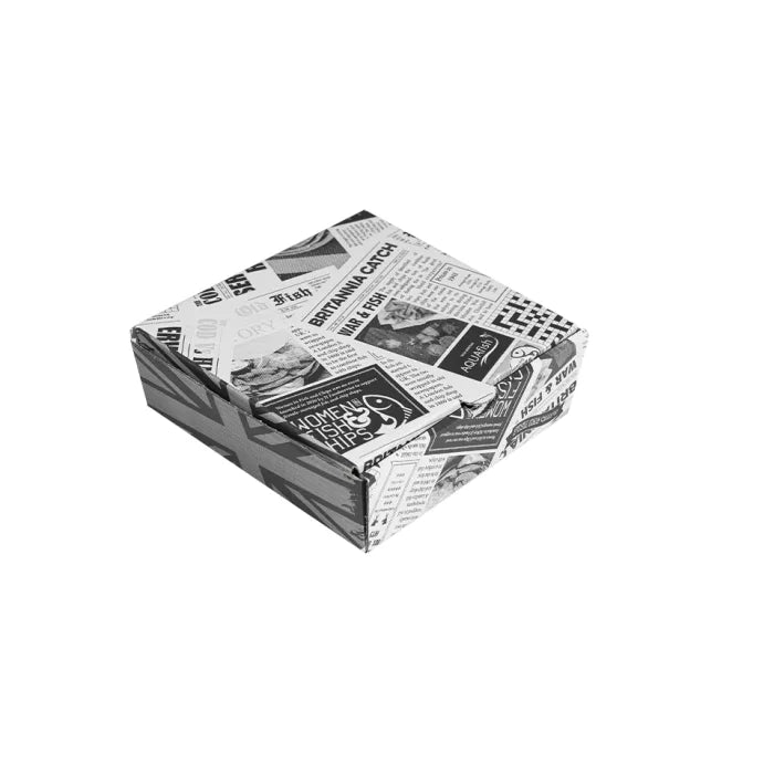 5" Newspaper Print Cardboard Fish & Chips Boxes (160x50x155mm) Case of 100