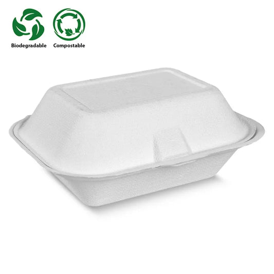 Enviroware 6" White Square Bagasse Burger Box (141x80x146mm) Case of 500