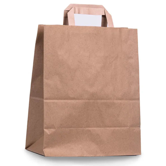 Premium Large Brown Paper Carrier Bags with Flat Handles Case of 250