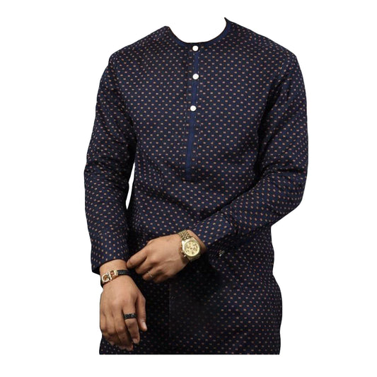 African Men's Outfit Black White Dot Printed Stylish Long Sleeve Top Shirt
