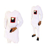 African Wear Men's Clothing Two Piece set Flower Printed Pocket White Long Sleeve Top Shirt with Matching Trouser