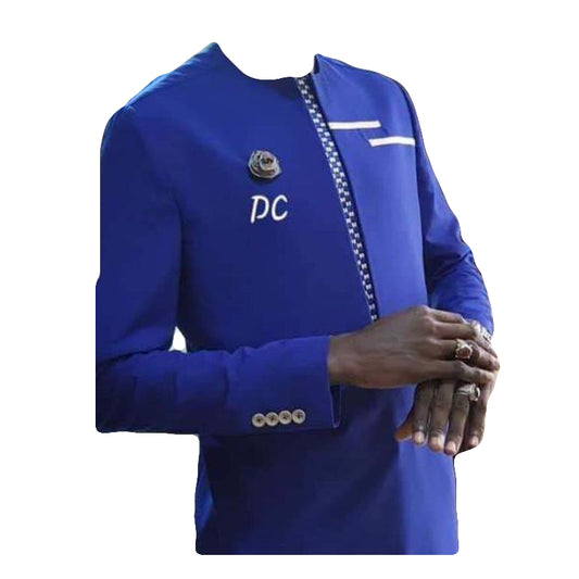African Wear Men's Clothing Royal Blue Printed Long Sleeve Top Shirt with Matching Trouser