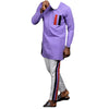 African Wear Men's Clothing Purple Long Sleeve Two piece set Top Shirt With Trouser