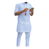 African Wear Men's Clothing Pure White Long Sleeve Two piece set Top Shirt With Matching Trouser