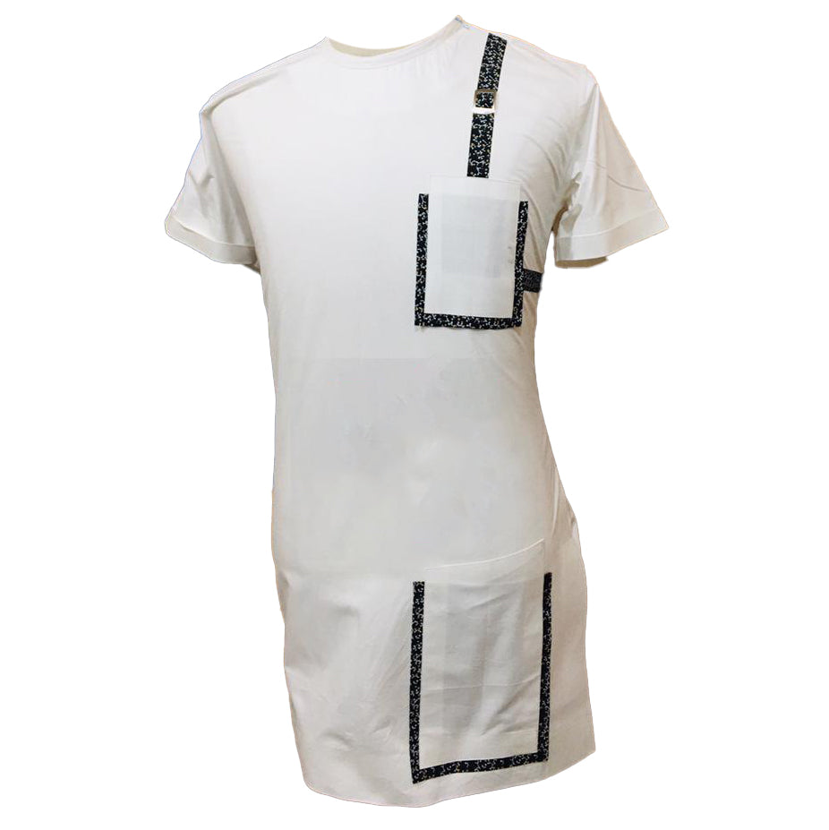 African Outfit Men's Wear White & Black Border Pocket Short Sleeve Top Shirt