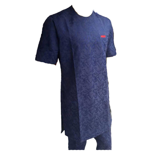 African Wear Men's Clothing Long Sleeve Tealish Blue Printed Top Shirt