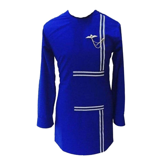 African Men's Wear Clothing Long Sleeve Solid Royal Blue & White Stripe Tops Shirt