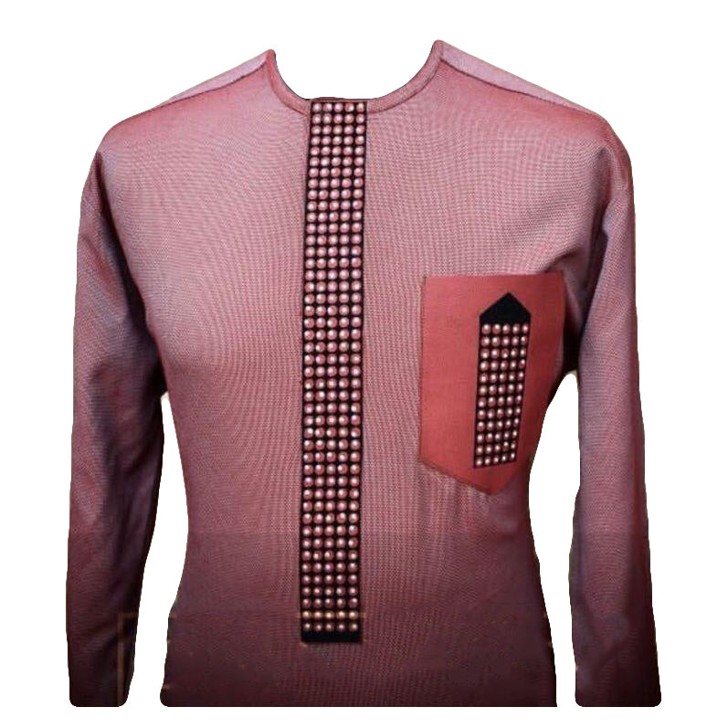 African Men's Wear Clothing Long Sleeve Greyish Pink Tops Shirt