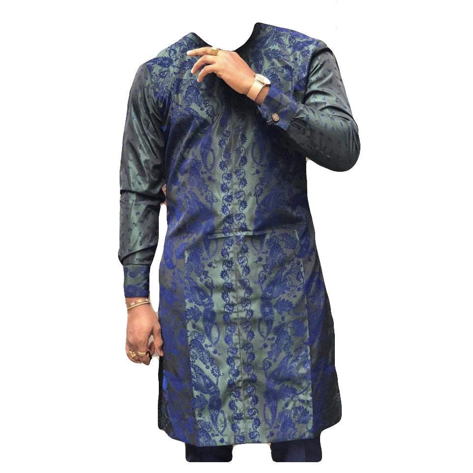 African Men's Wear Clothing Long Sleeve Two Piece Set Multicolor Printed Tops Shirt With Matching Trouser