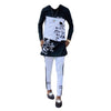 African Men's Outfits Long Sleeve Stylish Black And White Multicolor Printed Top with Trouser 2 Piece Set