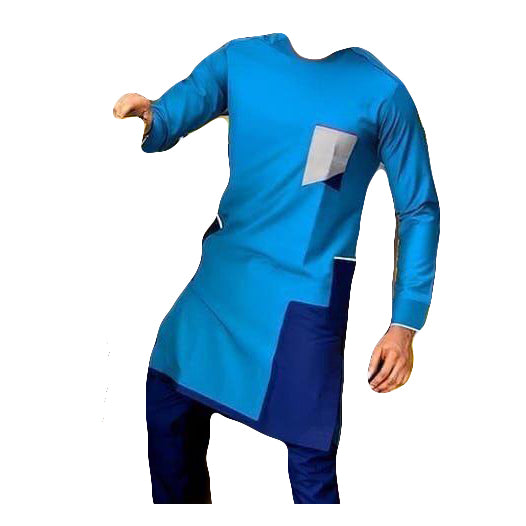 African Men's Outfits Long Sleeve Stylish Blue Top