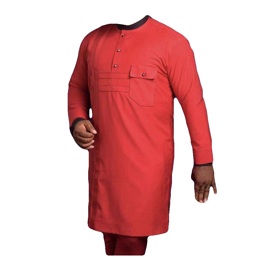 African Men's Clothing Long Sleeve Stylish Red Tops