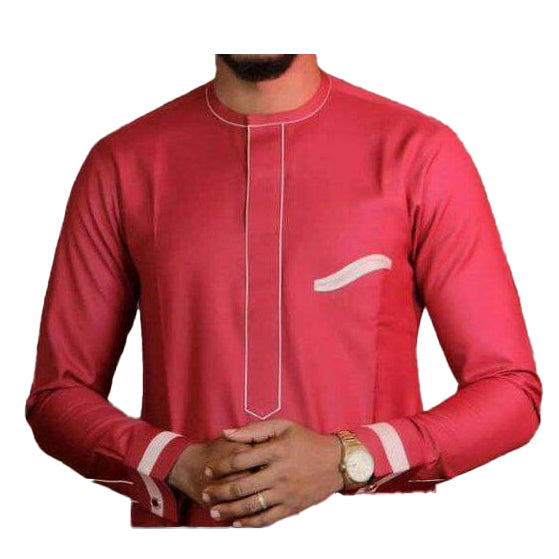 African Men's Stylish Outfits Long Sleeve Red Tops