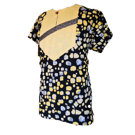 African Men's Wear Clothing Short Sleeve Black & Yellow Multicolor Printed Tops Shirt