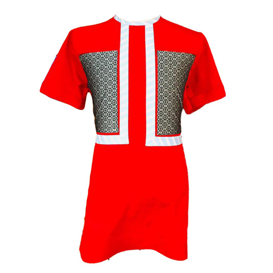 African Outfit Men's Wear Unique Red & Grey-White Stripe Printed Short Sleeve Top Shirt