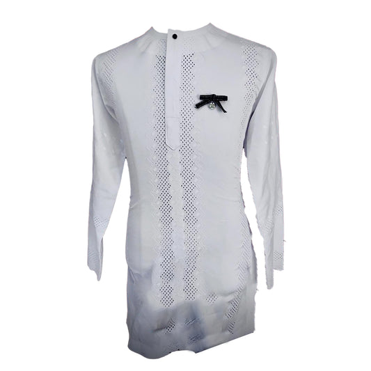 African Outfit Men's Wear White Printed Long Sleeve Top Shirt