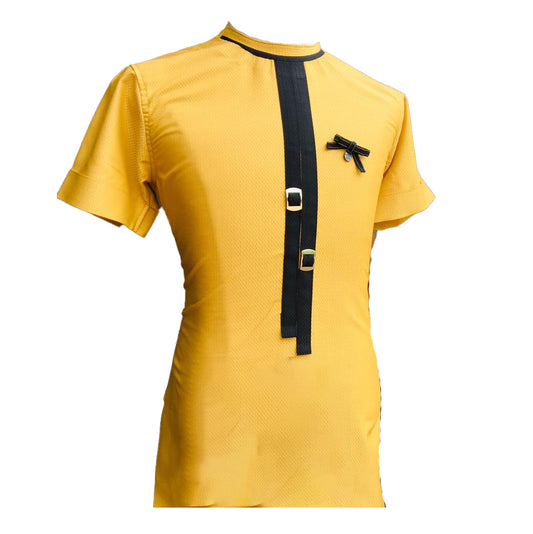 African Outfit Men's Cloathing Yellow And Black Unique Short Sleeve Top