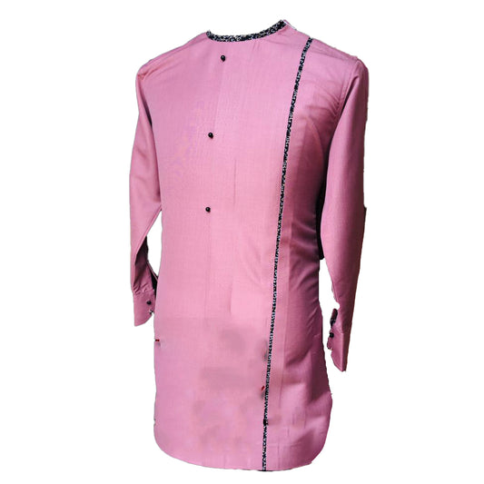 African Outfit Men's Cloathing Pink Rose & Blue Stripe Unique Long Sleeve Top