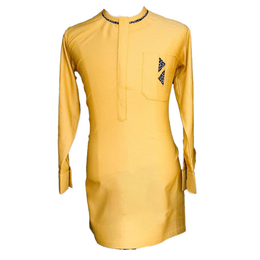 African Outfit Men's Cloathing Pure Yellow & Black Long Sleeve Top