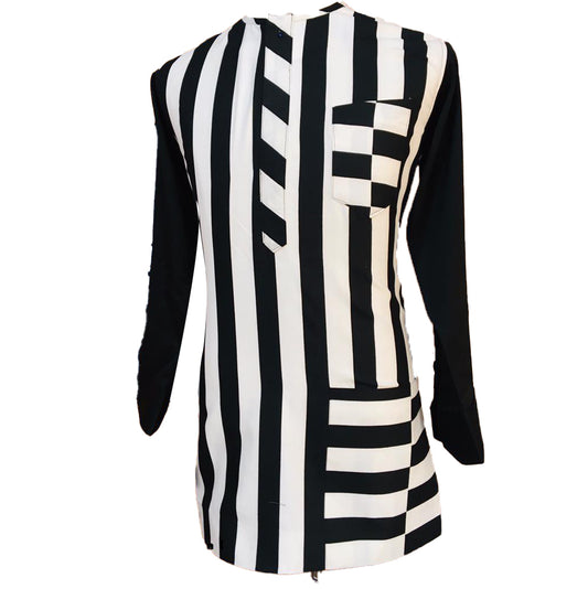 African Outfit Men's Solid Black and White Stripes Long Sleeve Top Shirt