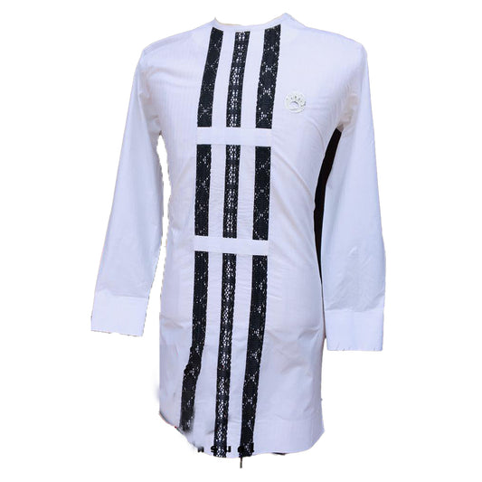 African Clothing Wear Men's White & Navy Stripes Long Sleeve Top Shirt