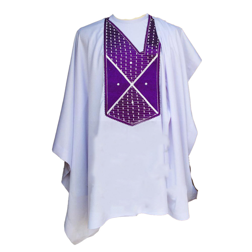 African Clothing Wear Men's Pale Aqua & Royal Purple Short Sleeve Top