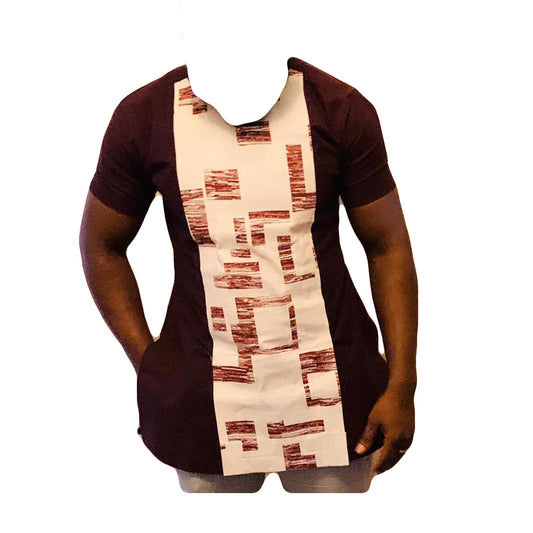 African Clothing Men's Deep Maroon and Light Apricot Short Sleeve Top Shirt