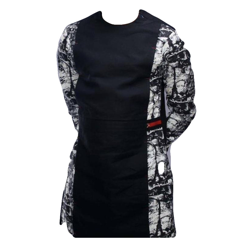African Clothing Men's Outfits Black & Grey Print Long Sleeve Top Shirt