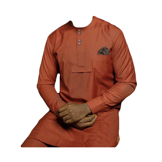 African Clothing Men's Outfits Solid Metallic Copper Long Sleeve Top Shirt