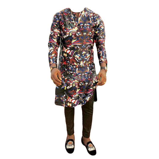 African Men's Clothing Outfits Two Piece Set Multicolor Long Sleeve Top Shirt with Trouser