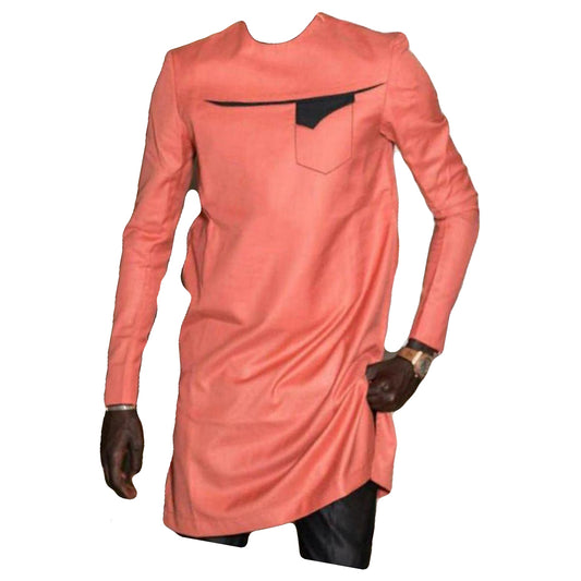 African Men's Outfit Orange & Black Long Sleeve Top Shirt