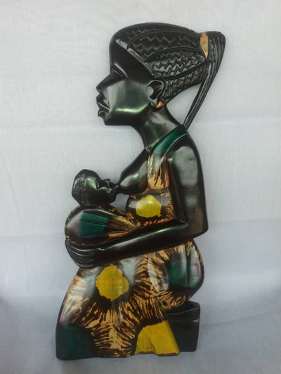 African Mothers Care Wooden Statue