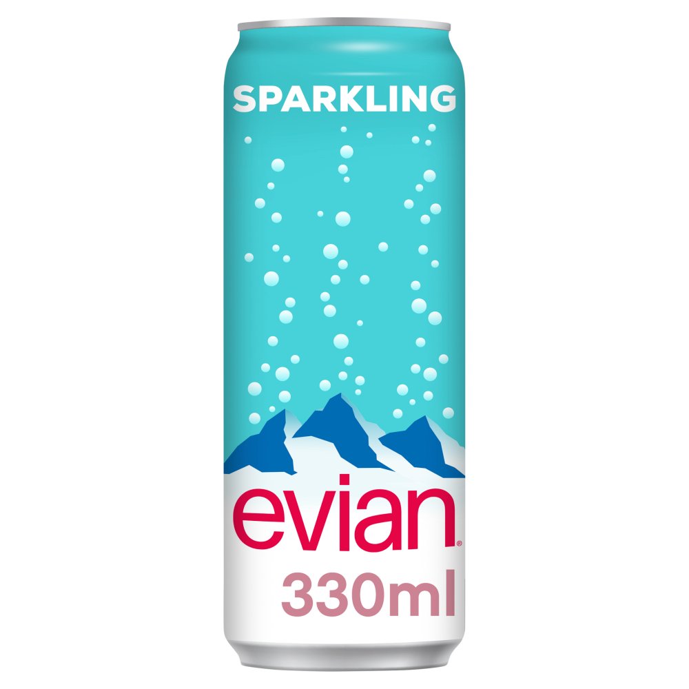 evian Sparkling Natural Mineral Water Can 330ml Case of 24