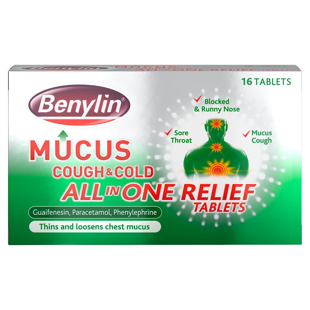 Benylin Mucus Cough & Cold All in One Relief Tablets 16 Tablets